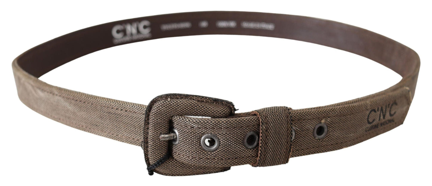 Brown Leather Logo Buckle Waist Belt Costume National