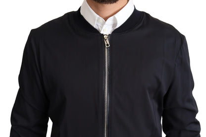 Blue Silk Coat Short Bomber Men Jacket