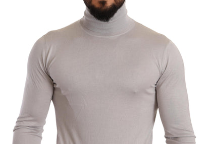 Gray Cashmere Turtleneck Pullover Sweater