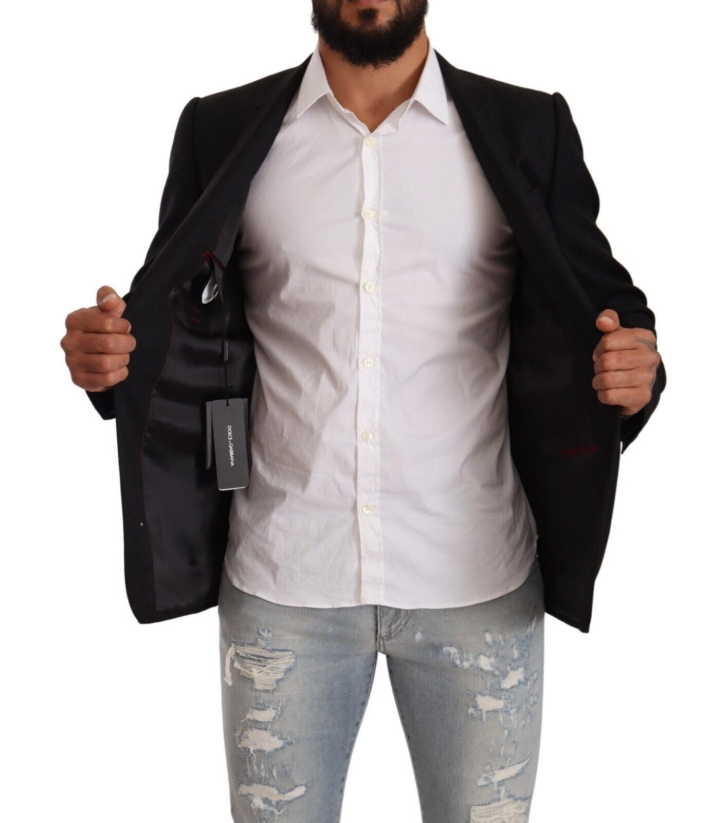 Black Wool Single Breasted Suit GOLD Jacket