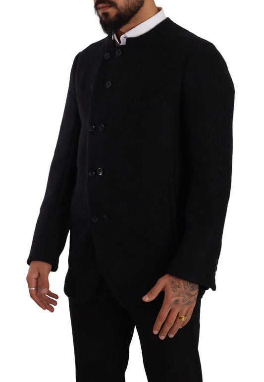 Gray Alpaca Button Down Men Coat Jacket