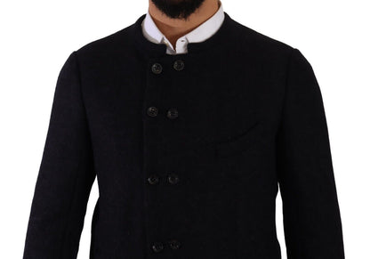 Gray Alpaca Button Down Men Coat Jacket