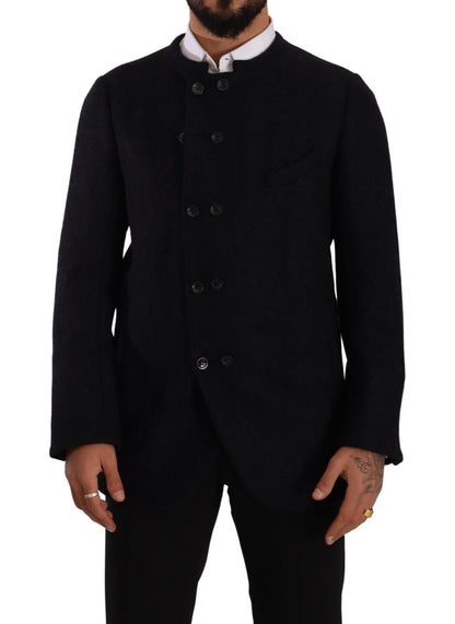Gray Alpaca Button Down Men Coat Jacket