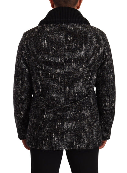 Black Wool Double Breasted Coat Men Jacket
