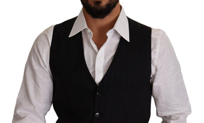 Blue Striped Wool Stretch Waistcoat Vest