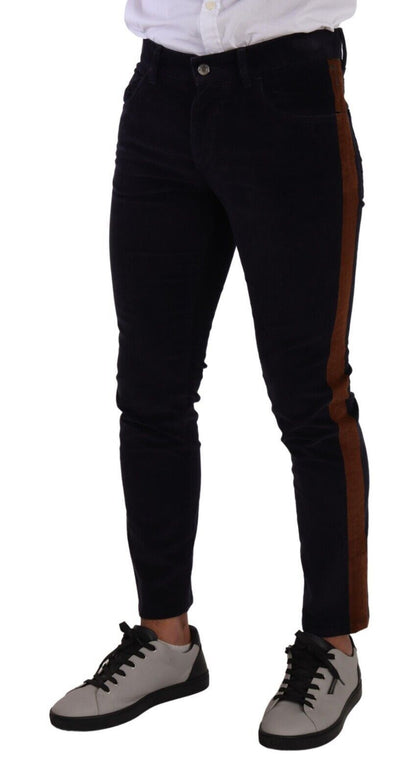Blue Cotton Stretch Skinny Corduroy Jeans