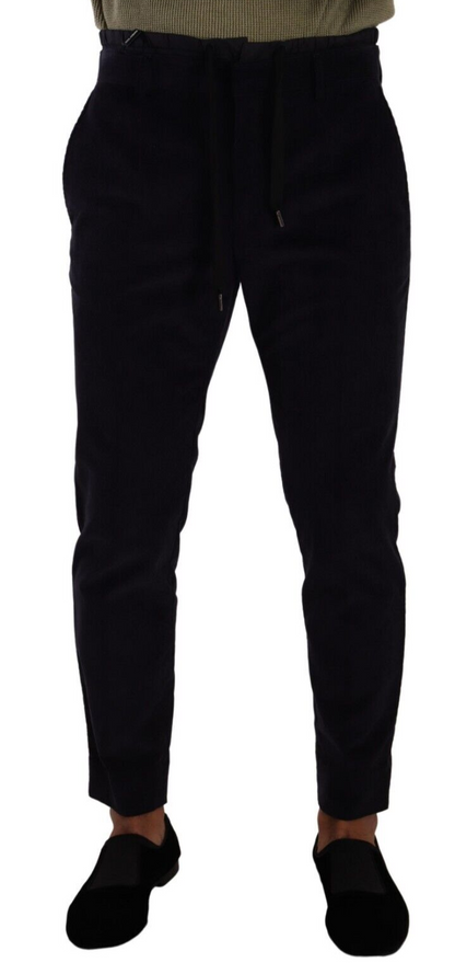 Blue Cotton Skinny Corduroy Trouser Pants