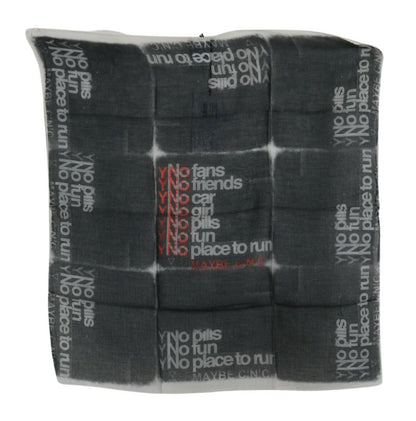 Dark Gray Wool Foulard Branded Scarf