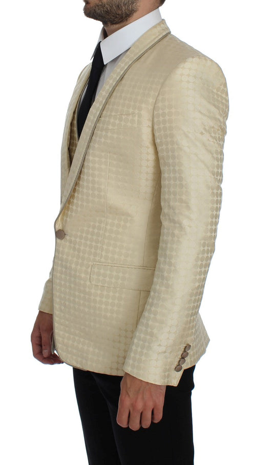 Beige Polka Dot Silk 2 Piece Blazer Dolce & Gabbana