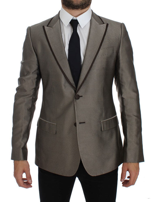 Brown Slim Fit Silk Two Button Blazer Dolce & Gabbana