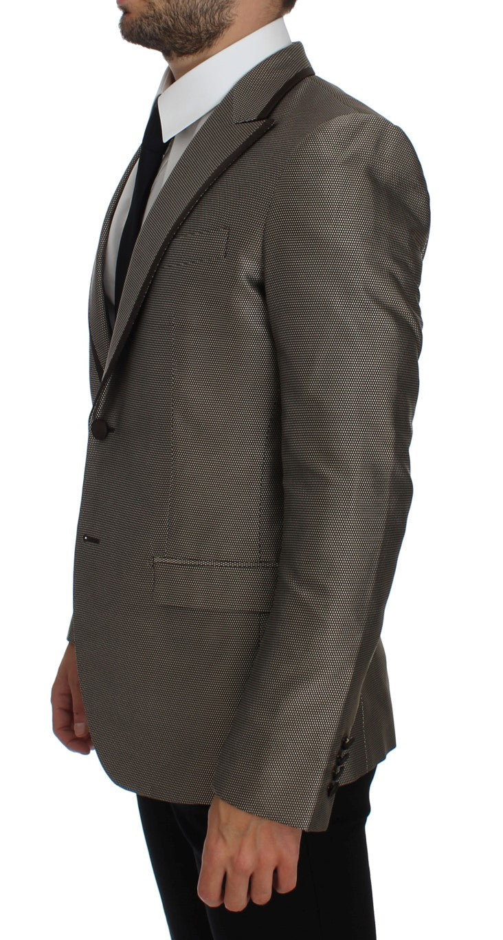 Brown Slim Fit Silk Two Button Blazer Dolce & Gabbana