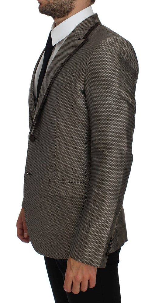Brown Slim Fit Silk Two Button Blazer Dolce & Gabbana