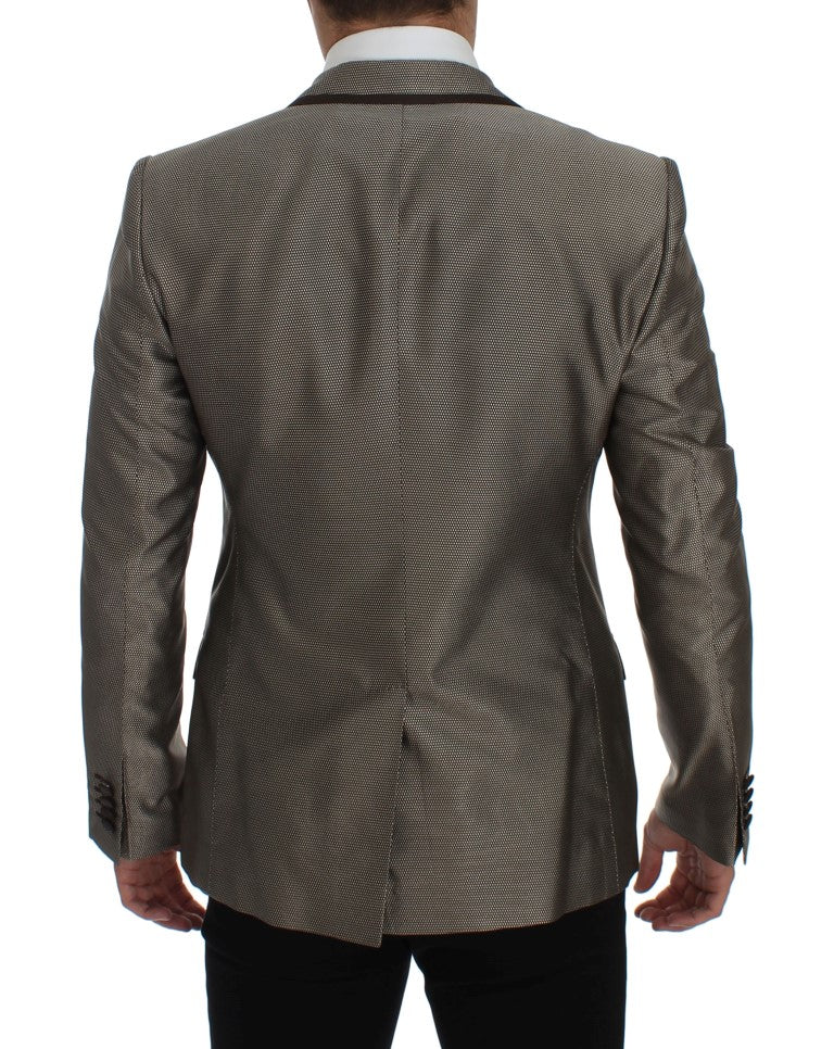 Brown Slim Fit Silk Two Button Blazer Dolce & Gabbana