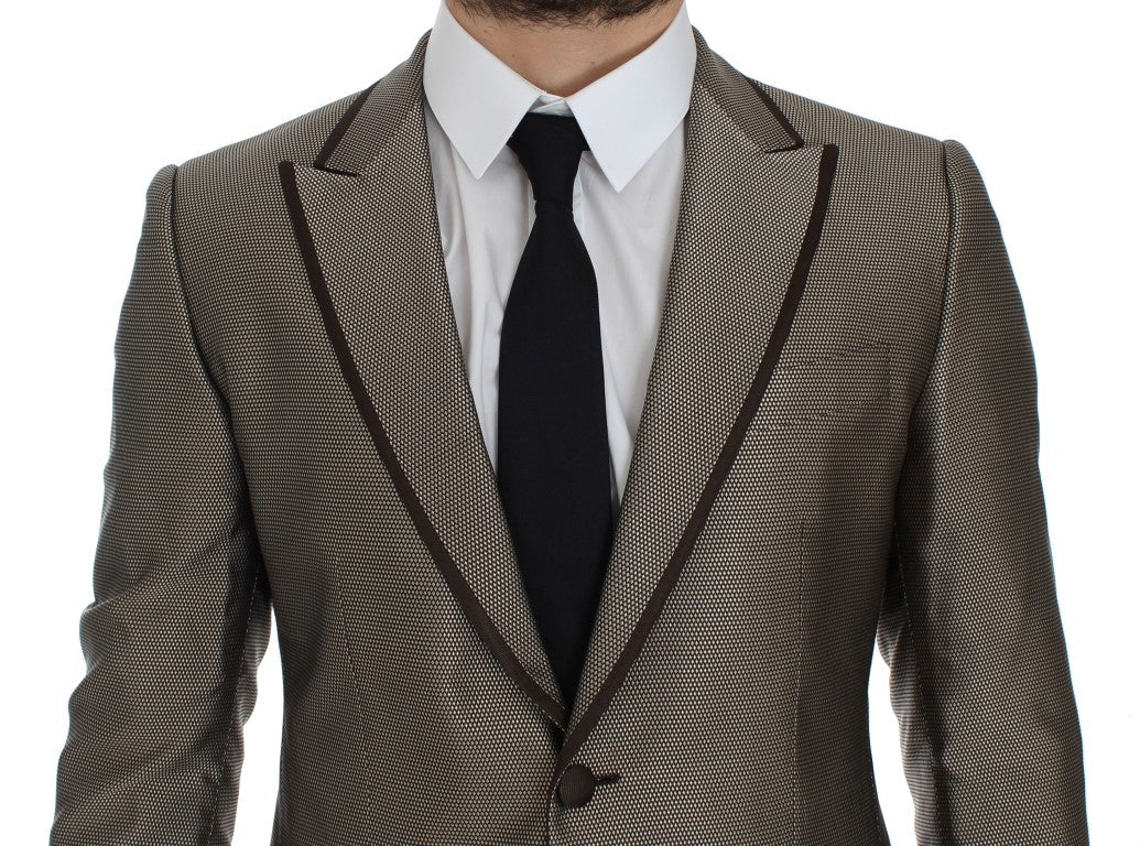 Brown Slim Fit Silk Two Button Blazer Dolce & Gabbana