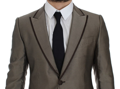 Brown Slim Fit Silk Two Button Blazer Dolce & Gabbana