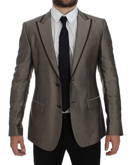 Brown Slim Fit Silk Two Button Blazer Dolce & Gabbana