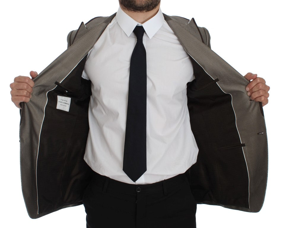 Brown Slim Fit Silk Two Button Blazer Dolce & Gabbana
