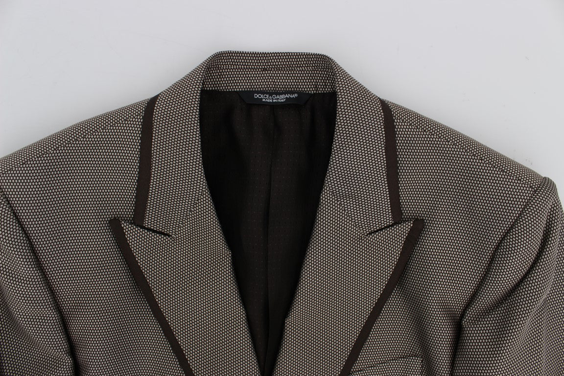 Brown Slim Fit Silk Two Button Blazer Dolce & Gabbana