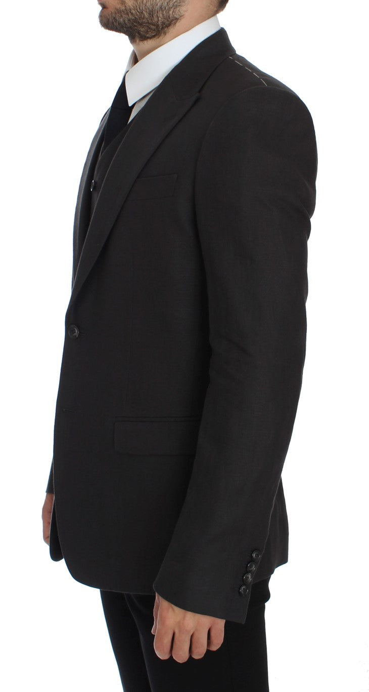 Gray Slim Fit Linen Blazer Jacket Dolce & Gabbana