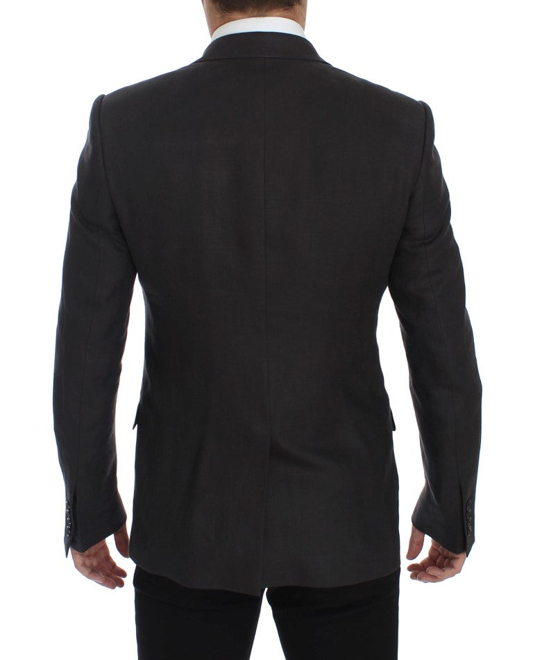 Gray Slim Fit Linen Blazer Jacket Dolce & Gabbana