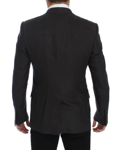 Gray Slim Fit Linen Blazer Jacket Dolce & Gabbana