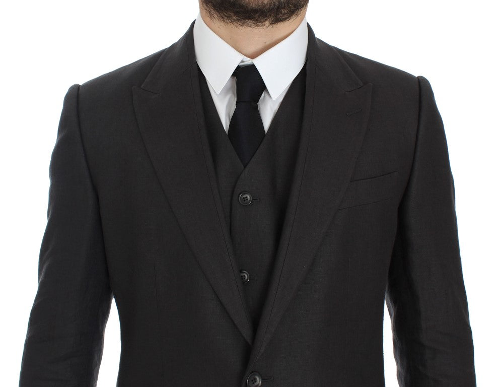 Gray Slim Fit Linen Blazer Jacket Dolce & Gabbana