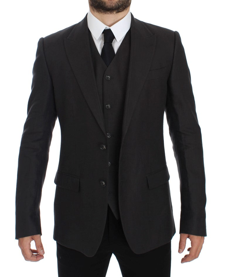 Gray Slim Fit Linen Blazer Jacket Dolce & Gabbana