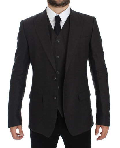Gray Slim Fit Linen Blazer Jacket Dolce & Gabbana