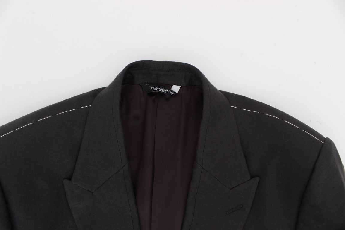 Gray Slim Fit Linen Blazer Jacket Dolce & Gabbana