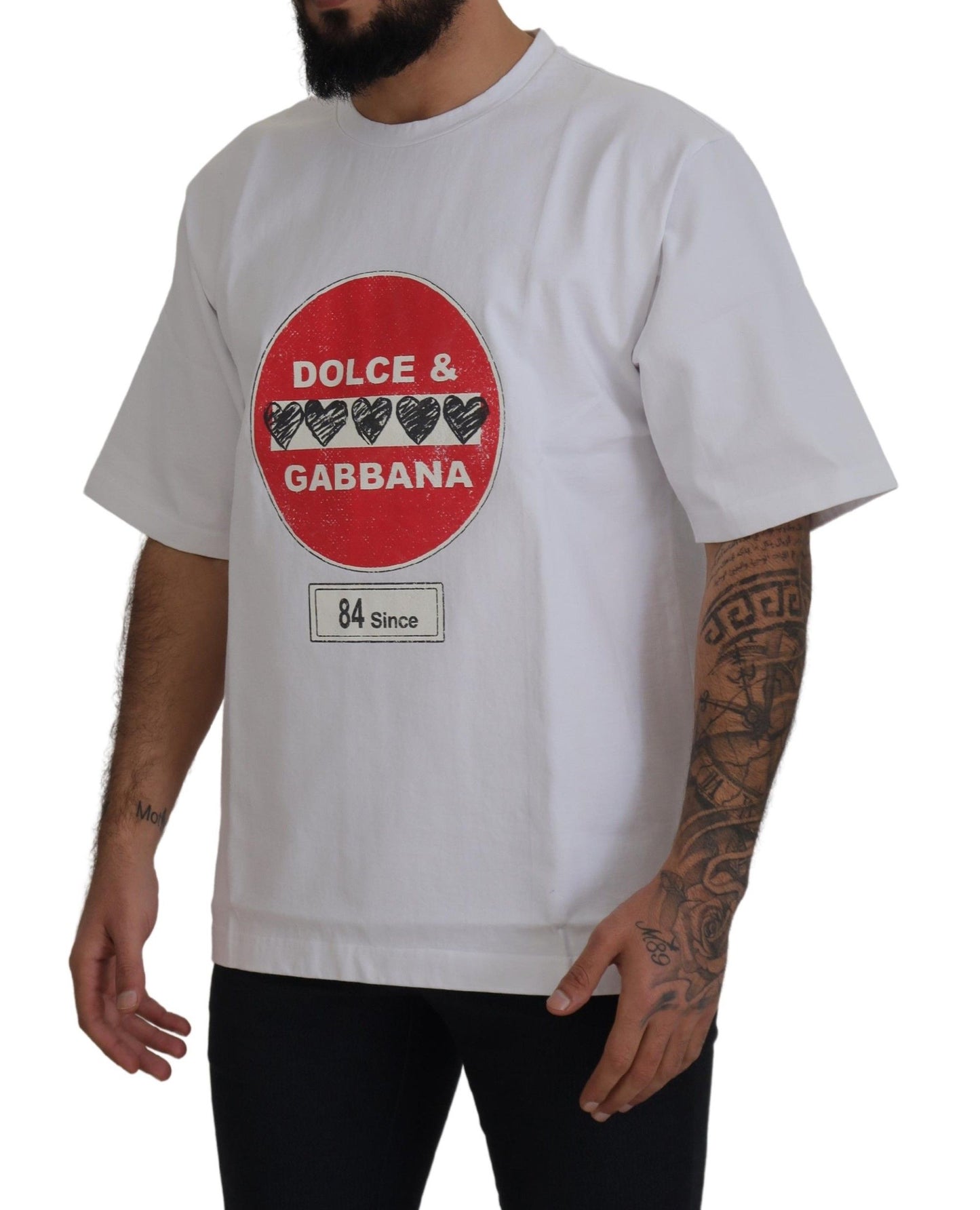 White Amor Heart Cotton Crewneck T-shirt