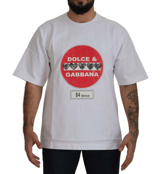 White Amor Heart Cotton Crewneck T-shirt