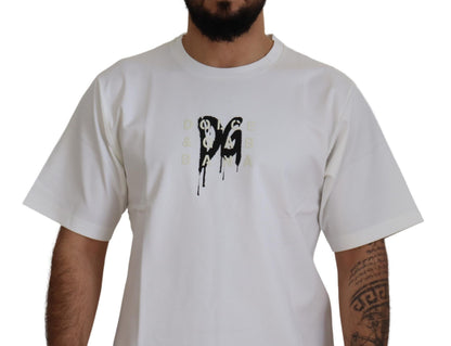 White Logo Print Cotton Crewneck T-shirt