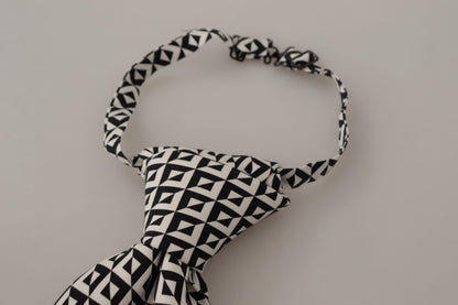 Black White Geometric 100% Silk Adjustable Accessory Tie