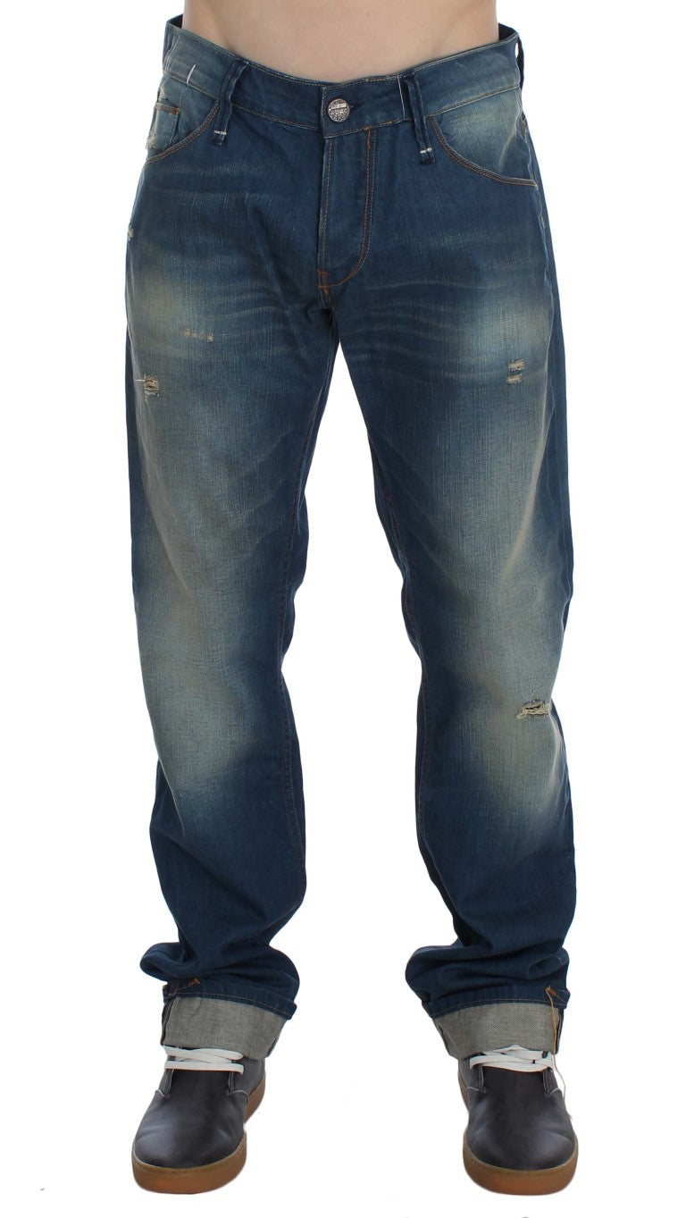 Blue Wash Denim Cotton Stretch Baggy Fit Jeans Acht