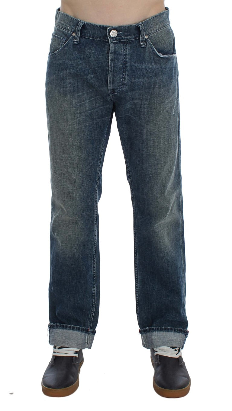 Blue Wash Cotton Denim Regular Fit Jeans Acht