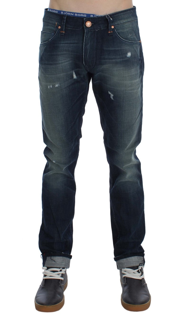 Blue Wash Cotton Denim Slim Fit Jeans Acht