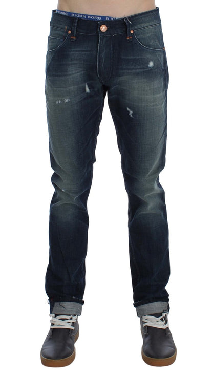 Blue Wash Cotton Denim Slim Fit Jeans Acht