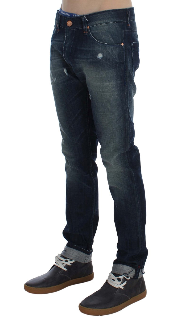Blue Wash Cotton Denim Slim Fit Jeans Acht