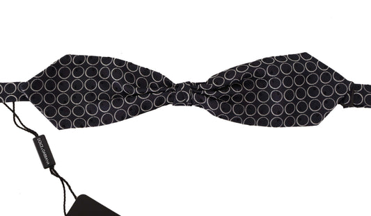 Dark Gray White Round 100% Silk Neck Papillon  Tie