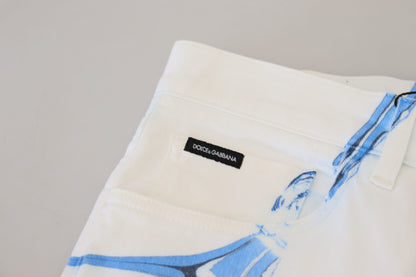 White Blue Denim Cotton Jeans Stretch Skinny Fit Pant