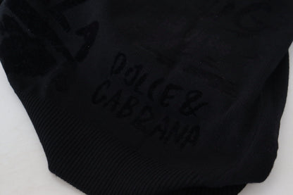 Black Wool Logo Pattern Crewneck Pullover Sweater