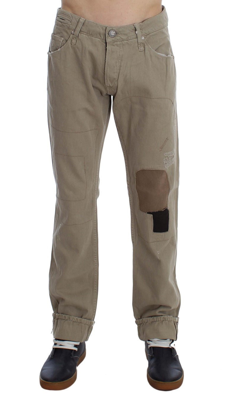Beige Cotton Patchwork Jeans Acht