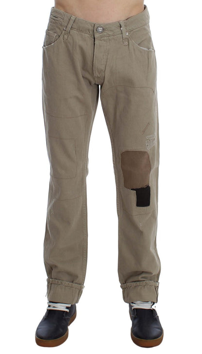 Beige Cotton Patchwork Jeans Acht