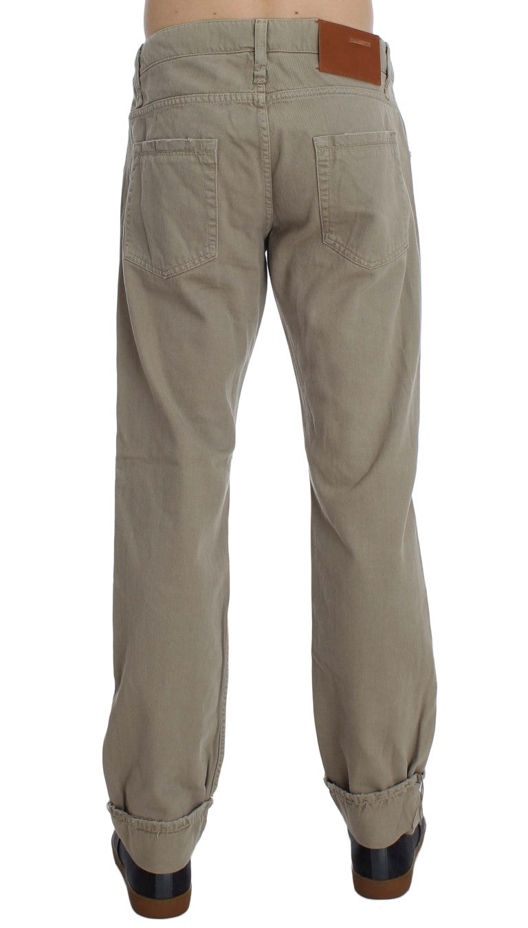 Beige Cotton Patchwork Jeans Acht