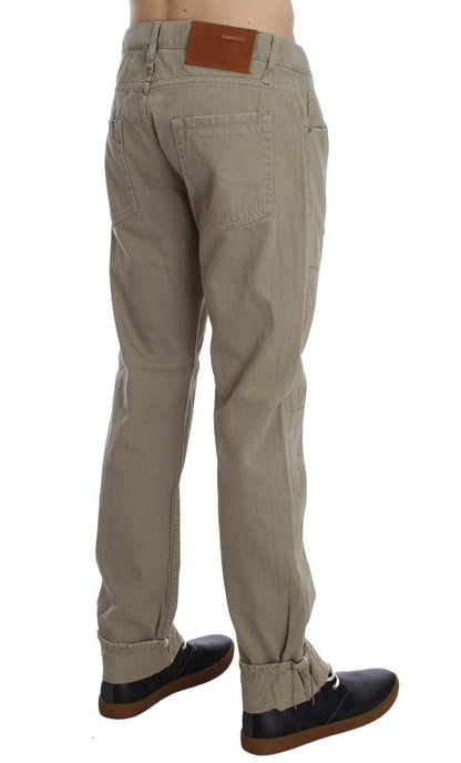 Beige Cotton Patchwork Jeans Acht