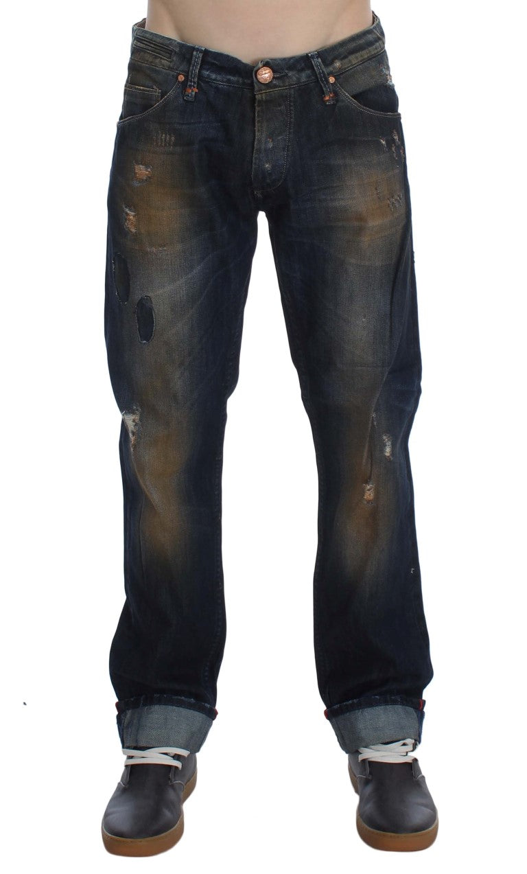 Blue Wash Cotton Regular Straight Fit Jeans Acht