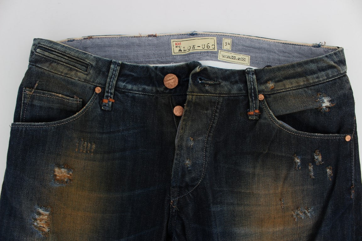Blue Wash Cotton Regular Straight Fit Jeans Acht