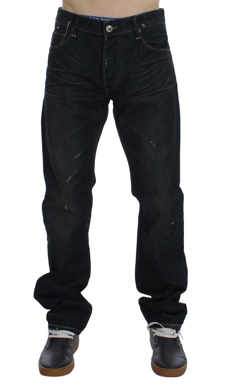 Blue Wash Cotton Denim Straight Fit Jeans Acht