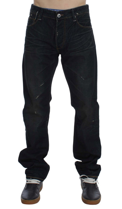 Blue Wash Cotton Denim Straight Fit Jeans Acht