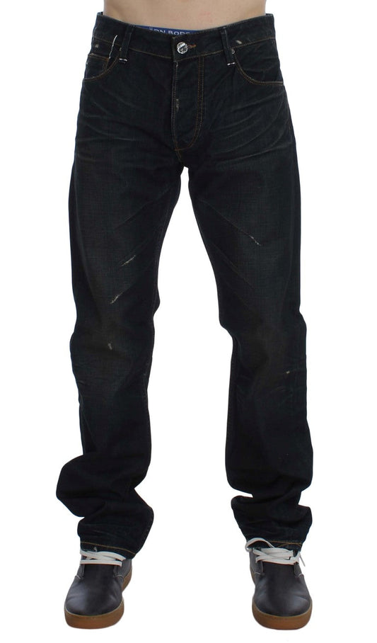 Blue Wash Cotton Denim Straight Fit Jeans Acht